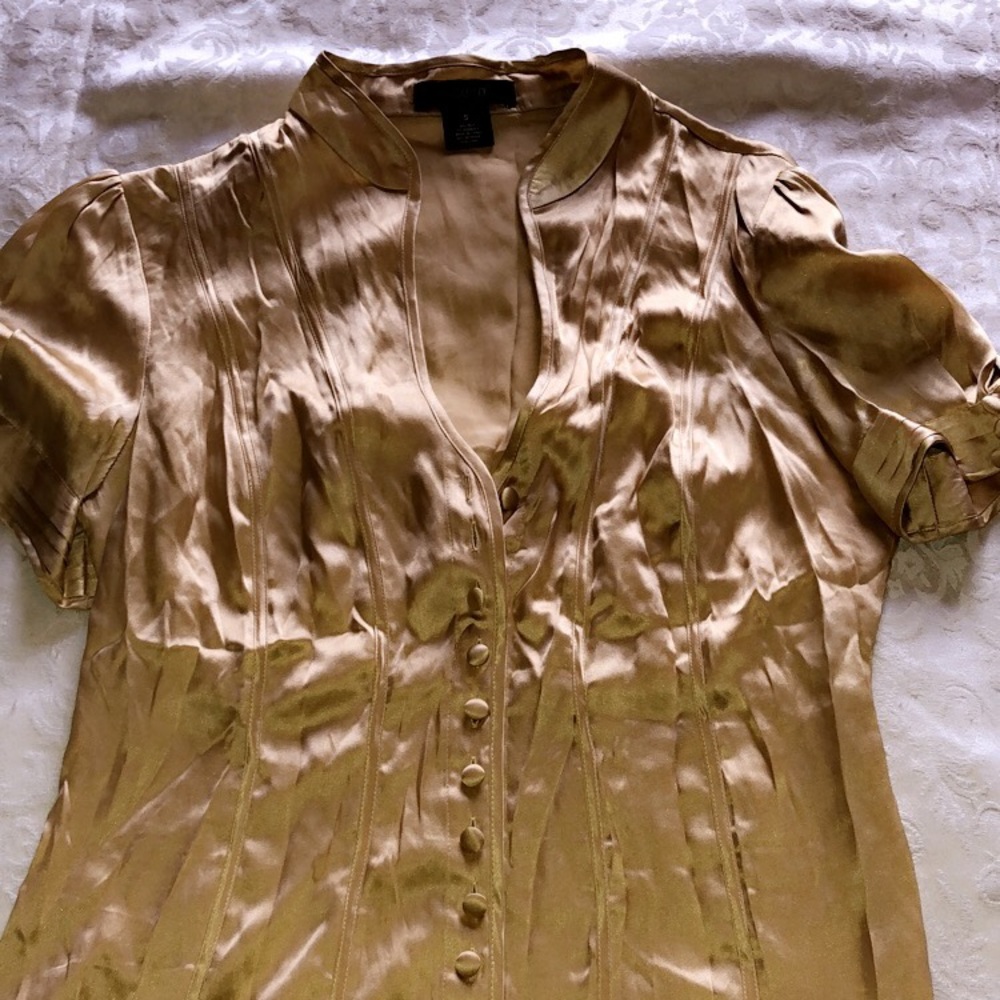 Cute Silk Gold Arden B button up Career Blouse S